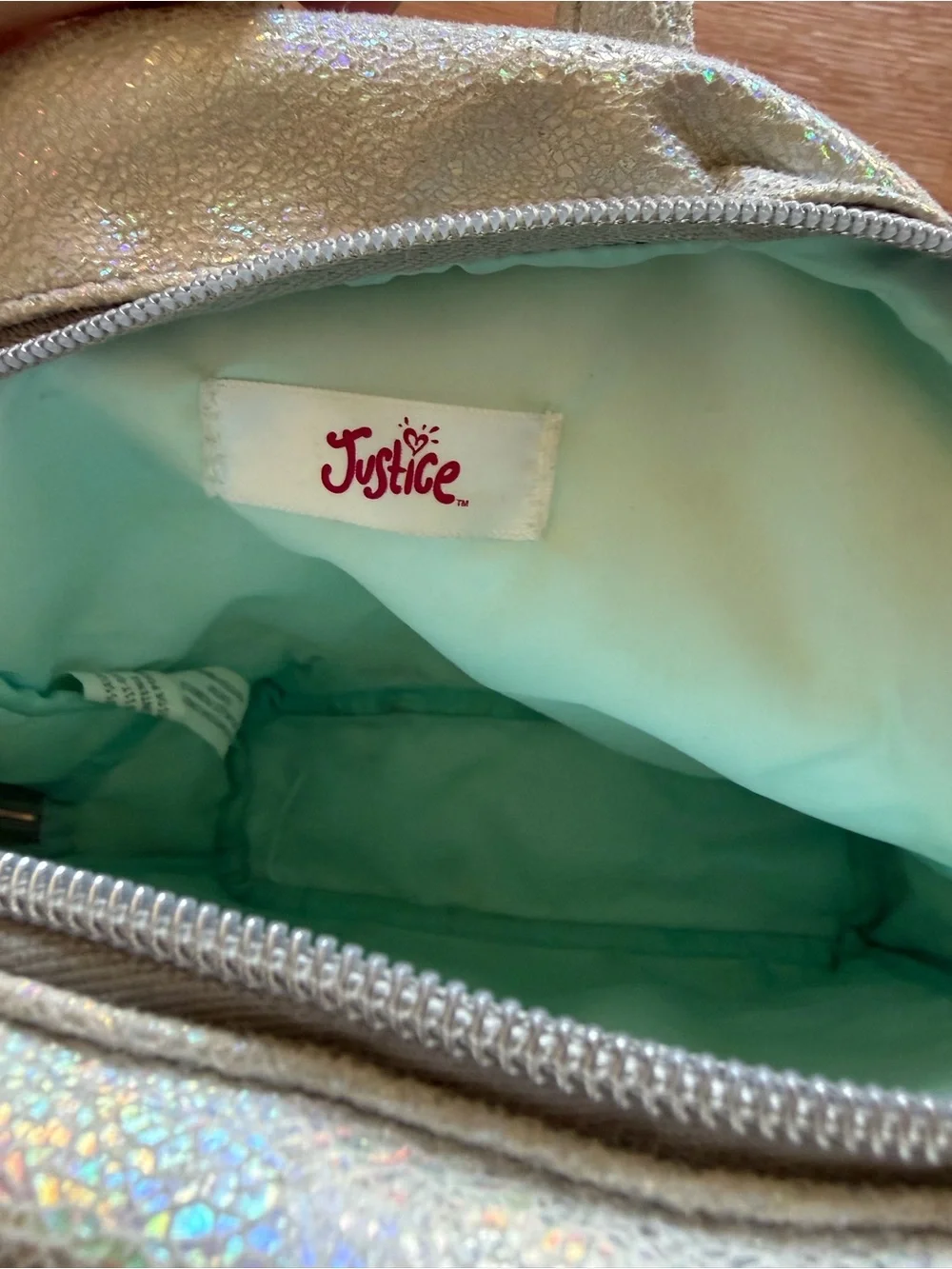 Justice Sparkle 'S' Holographic Mermaid Kids Backpack - Pink/Iridescent